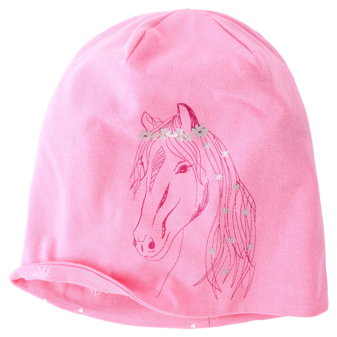Mädchen Beanie mit Pferde-Motiv pink