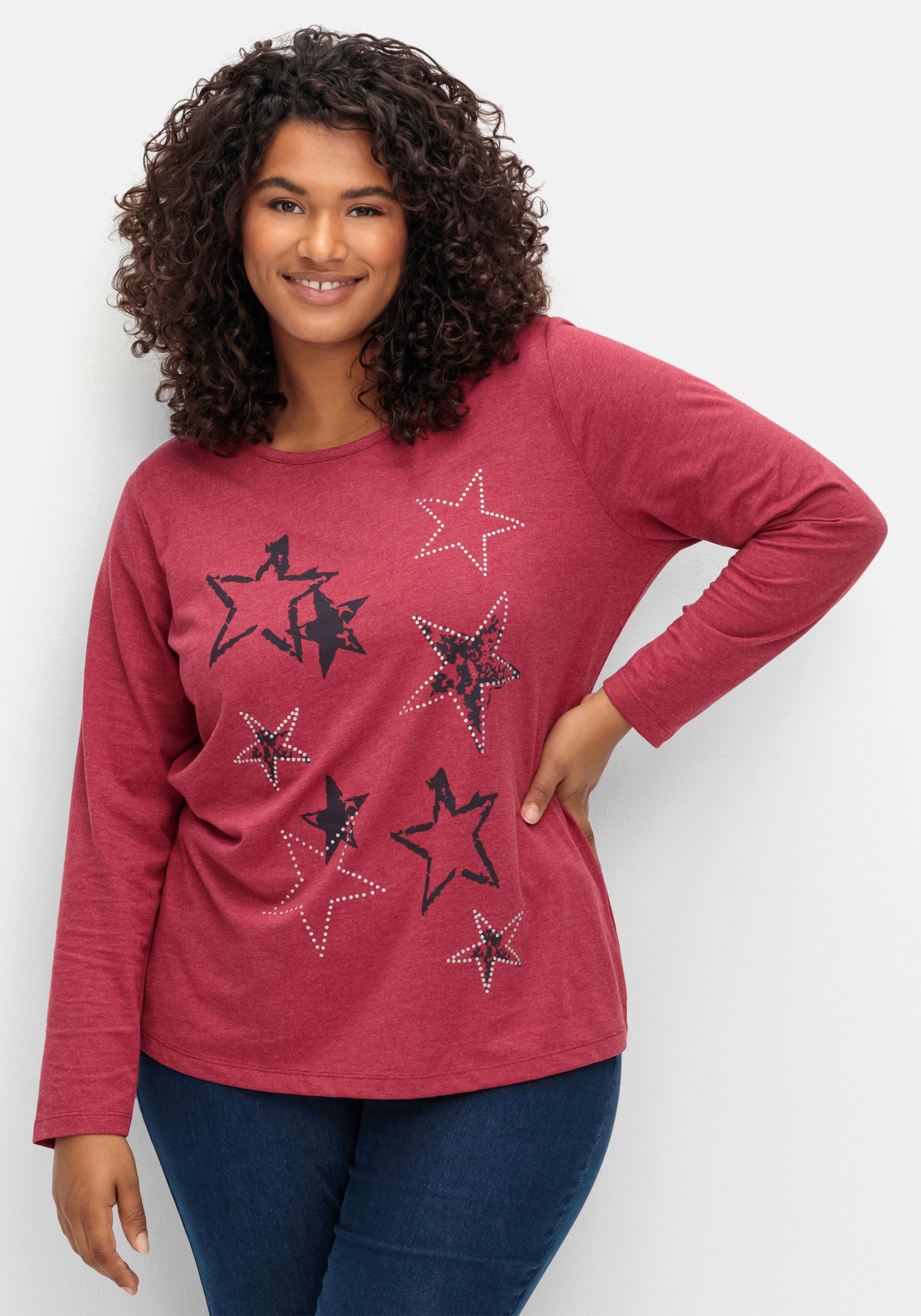 Meliertes Langarmshirt mit Sternen-Frontdruck