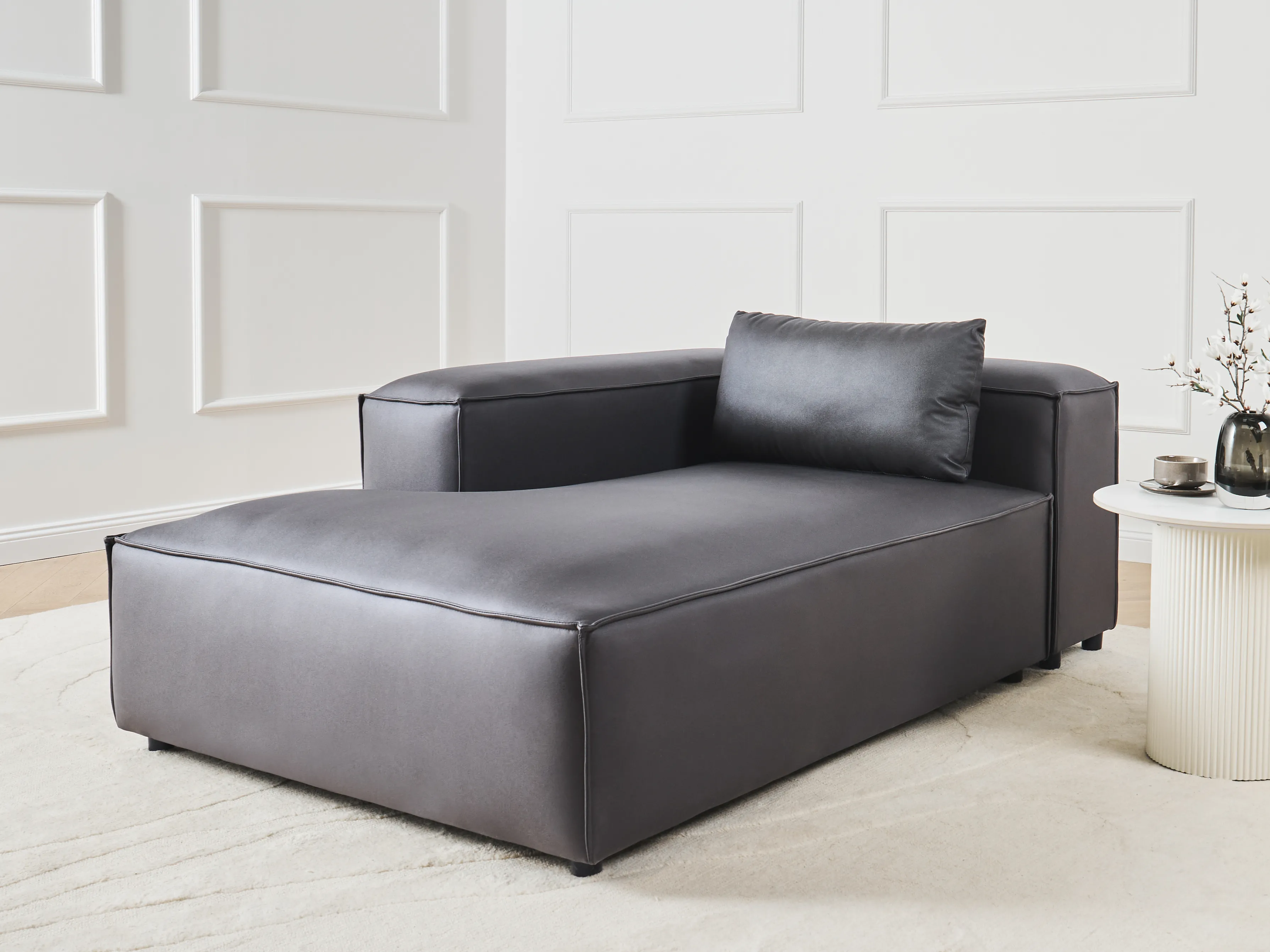 Rechtszijdige chaise longue BRANDE Kunstleer Zwart