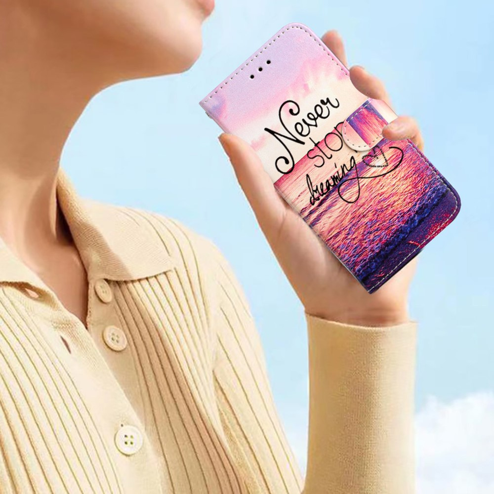 iPhone 16 Pro Leder Tasche Hülle mit Kartenfach Never Stop Dreaming
