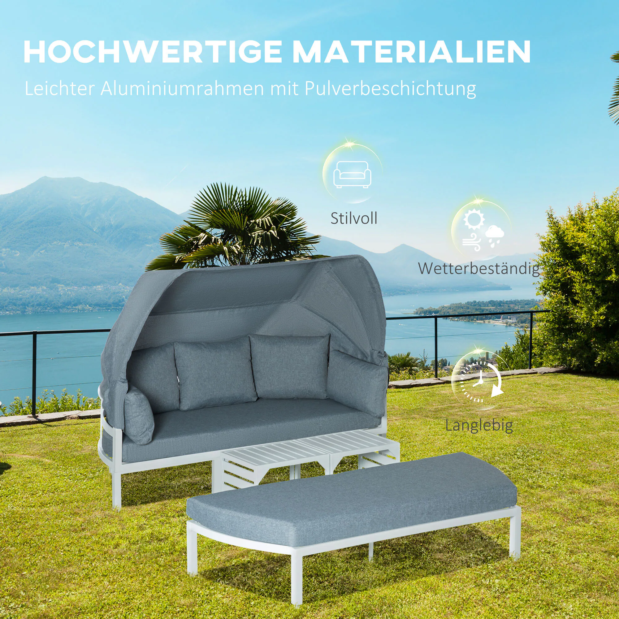 Outsunny Gartenmöbel Set mit Vordach grau 190/132B x 83T x 73/62H cm