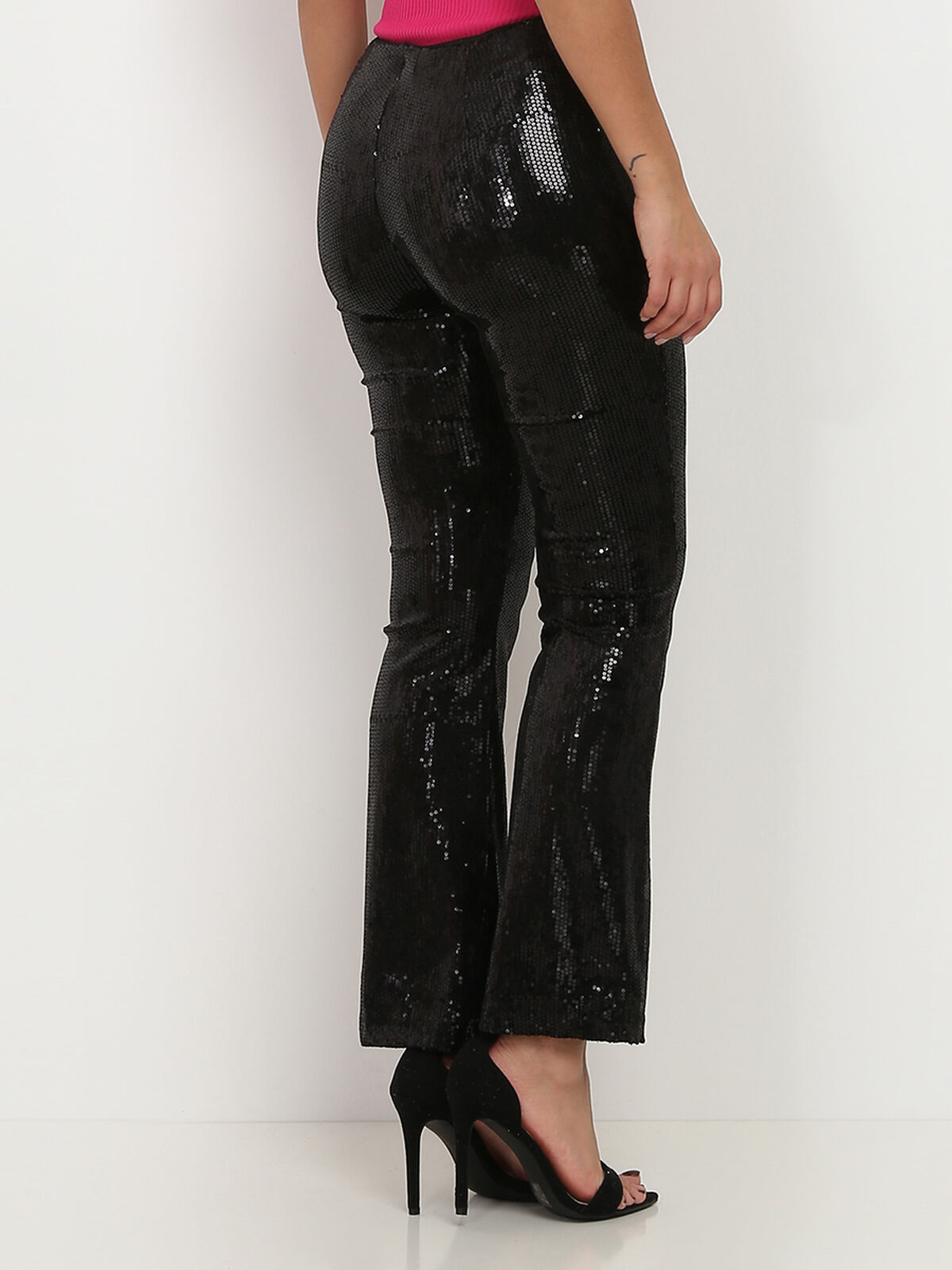 Pantalon flare à sequins- Noir