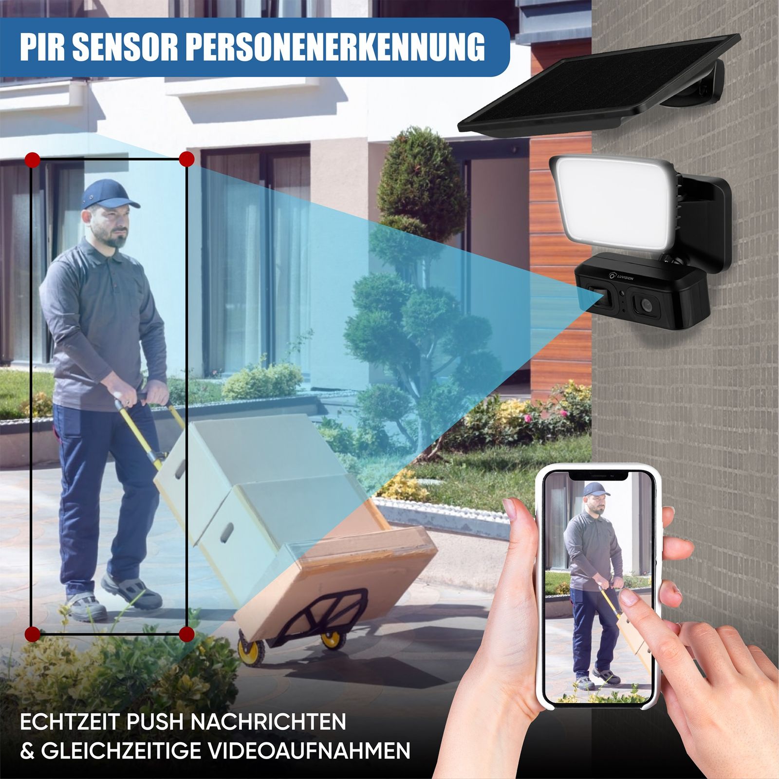 LUVISION 4G / LTE Solar Außenleuchte Flutlicht mit Kamera Solar Lampe für Garten mit PIR Bewegungserkennung