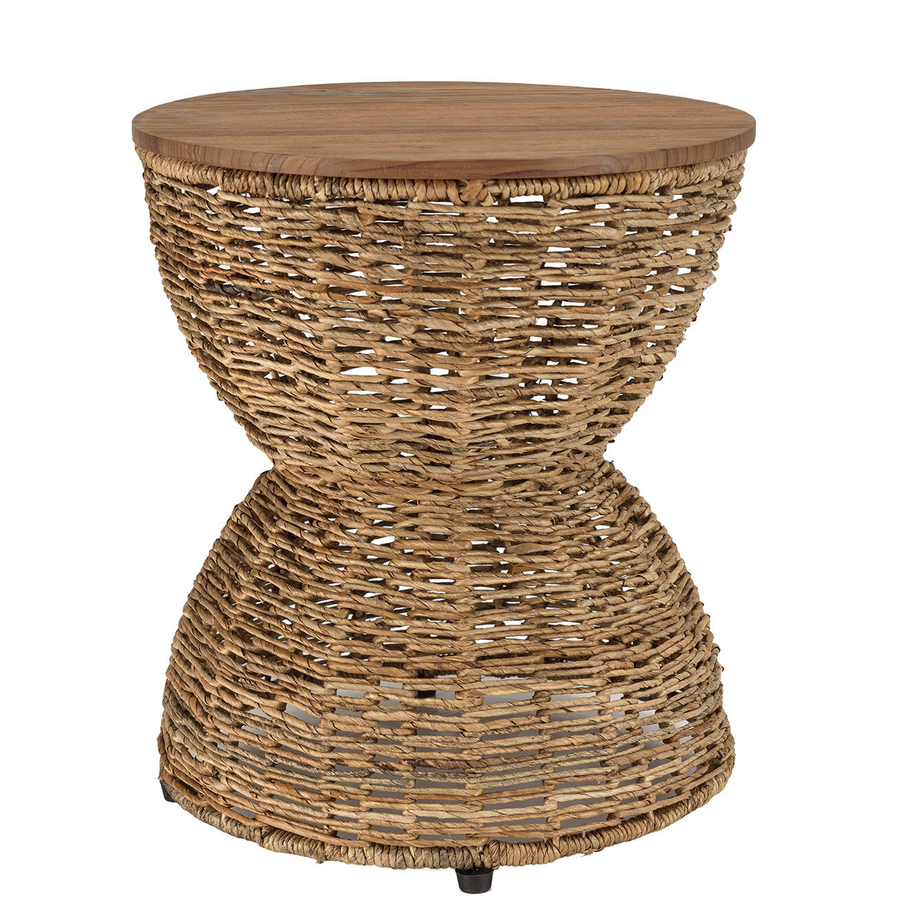 Macabane Tabouret beige assise amovible en bois de teck recyclé Sixtine bois - 41x41x46 cm