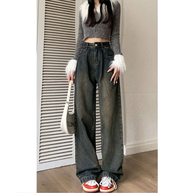OGAWA - High Rise Washed Wide Leg Jeans