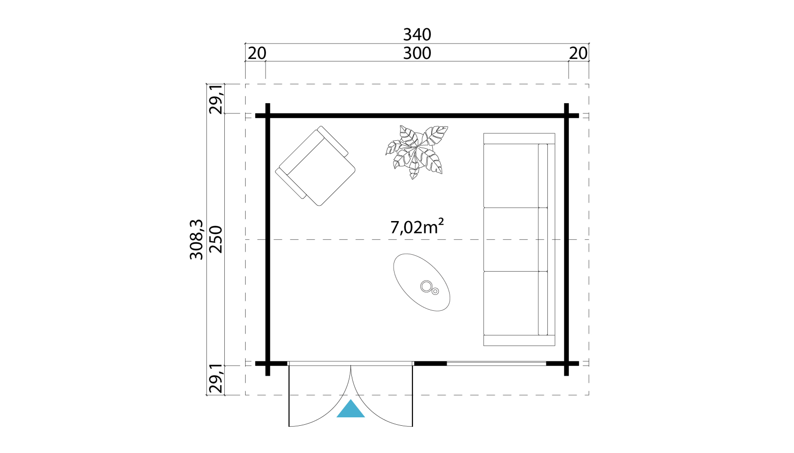 Blockbohlenhaus ALEX - schwedenrot - Fichte massiv - 330x250 cm