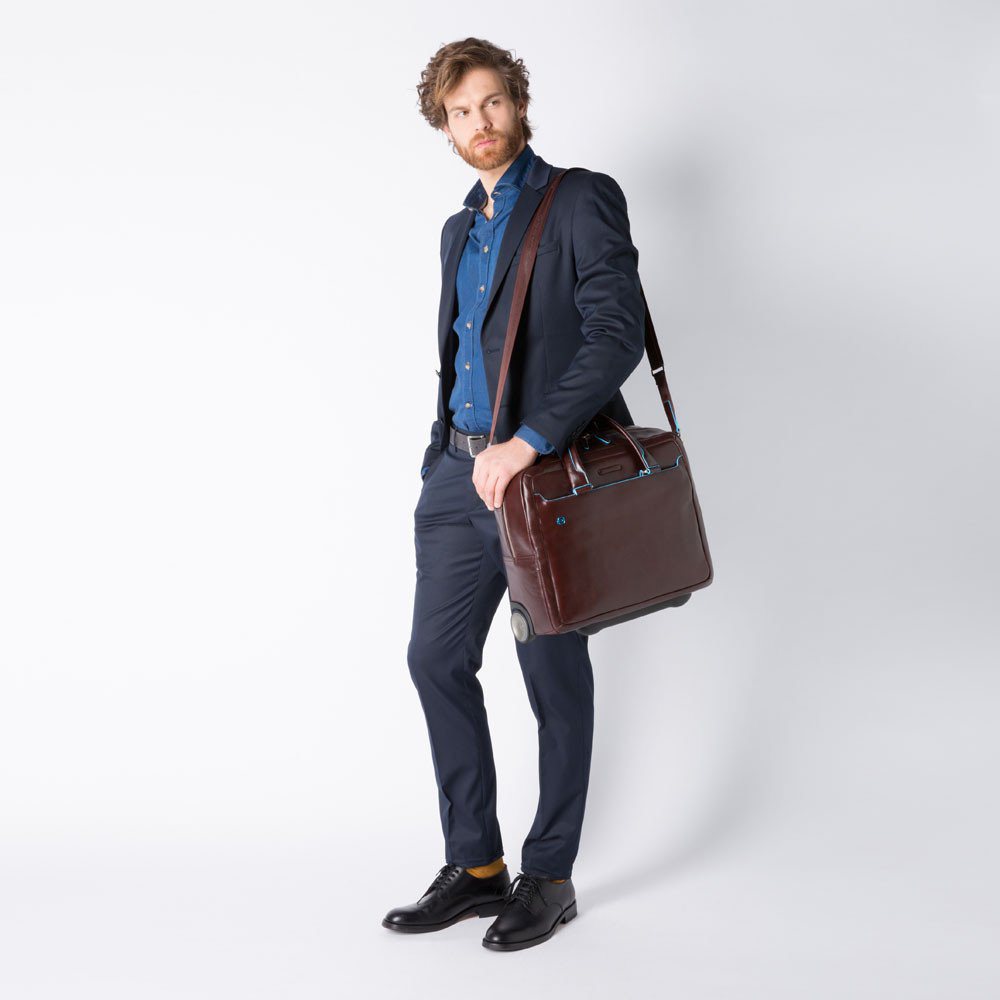 Piquadro Black Square Briefcase with wheels brown