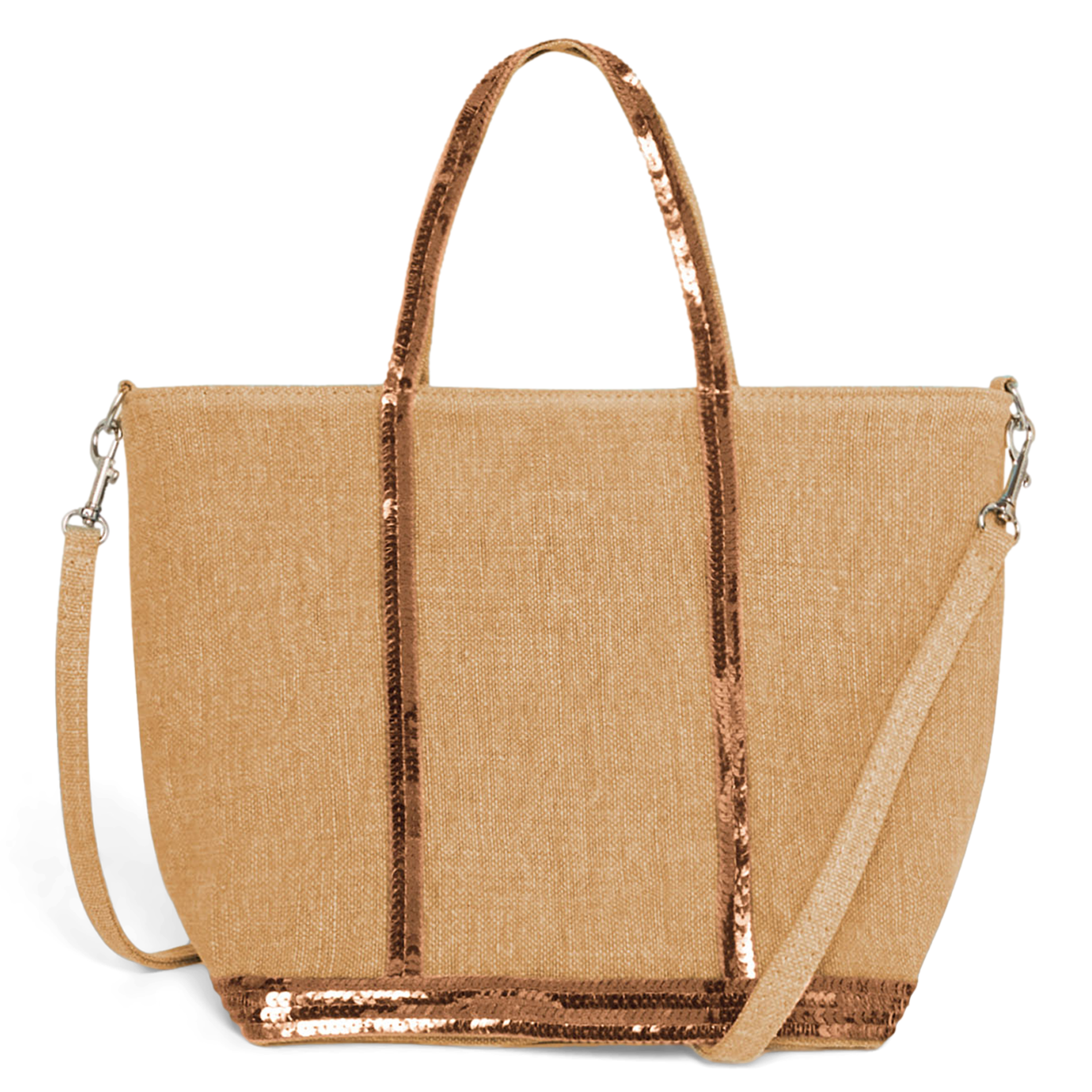 Sac cabas S à sequins en lin| Marron
