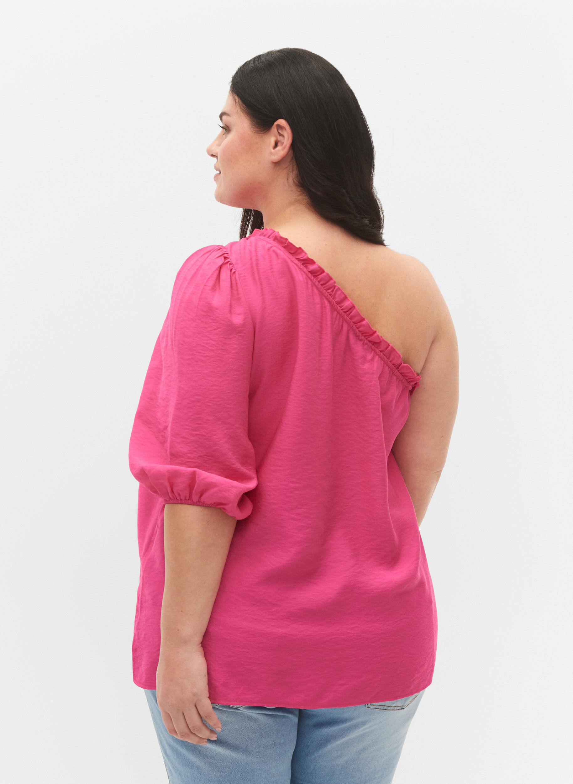 One-shoulder bluse i viskose