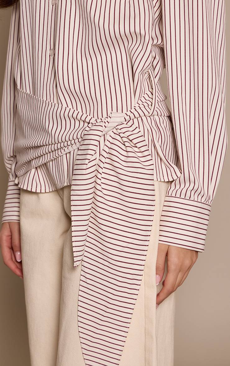 Crème Chemise Oversize À Rayures Avec Taille Nouée