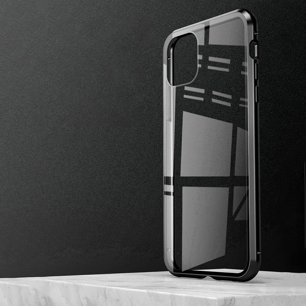 iPhone 15 Pro Max Magnetische Alu Schutzhülle mit Panzer Glas Backcover   Displayschutz (Magnet-Technologie) - Schwarz