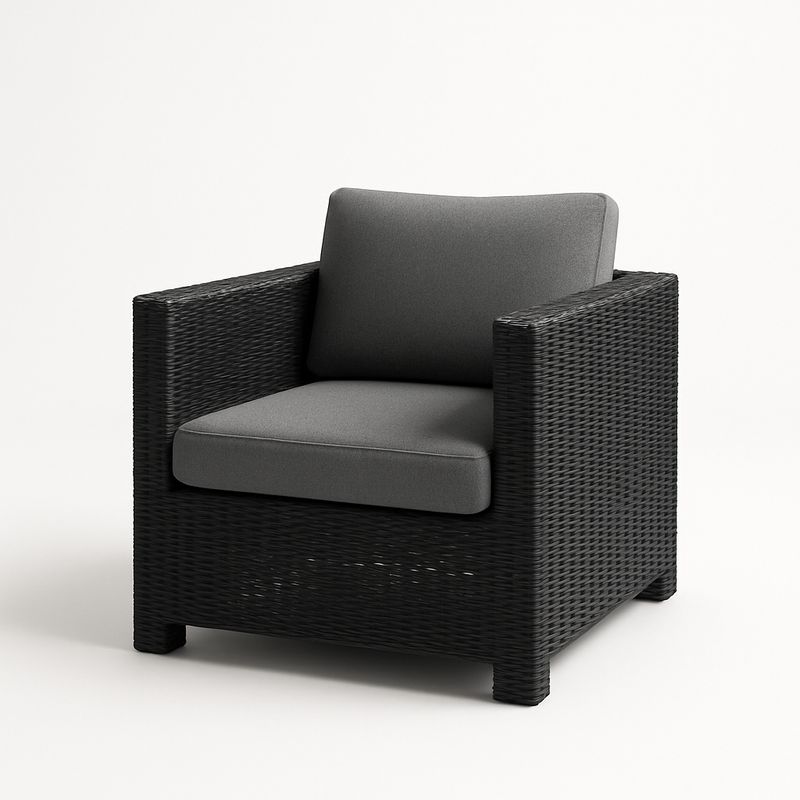 Gartensessel Rechteckig PE-Rattan Schwarz Polyester Bezug