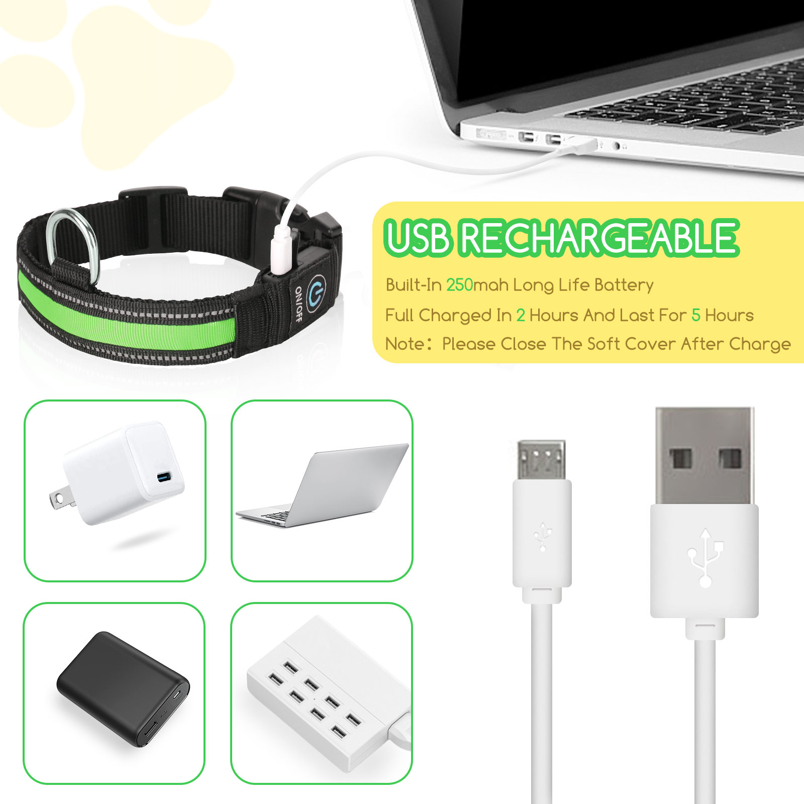 Nobleza - Kit com 2 Coleiras LED para Cães, Coleira Iluminada para Cães de Estimação com 3 Modos de Iluminação, Recarregável e à Prova d'Água, Coleiras LED Ajustáveis para Cães de Pequeno e Médio Porte