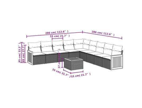 VIDAXL - Salon extérieur Salon de jardin avec coussins 10 pcs beige résine tressée