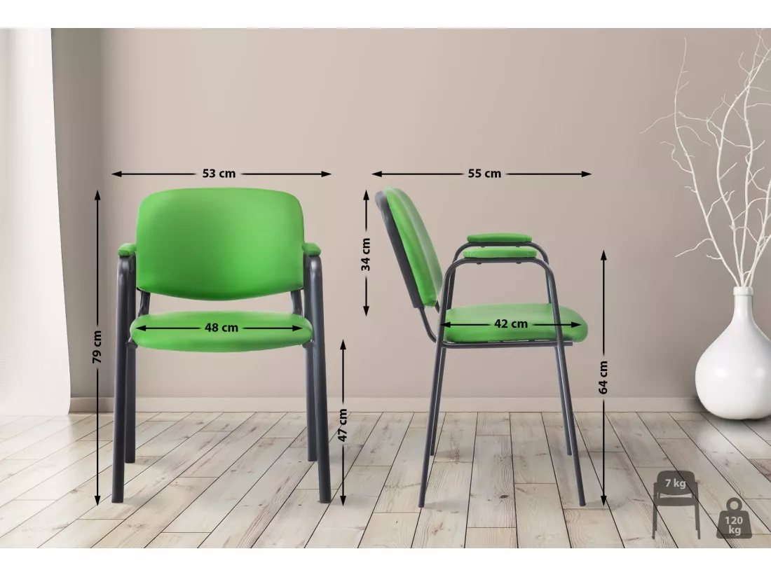 Chaise de conférence - Similicuir & Métal noir mat - Vert - Ken Pro