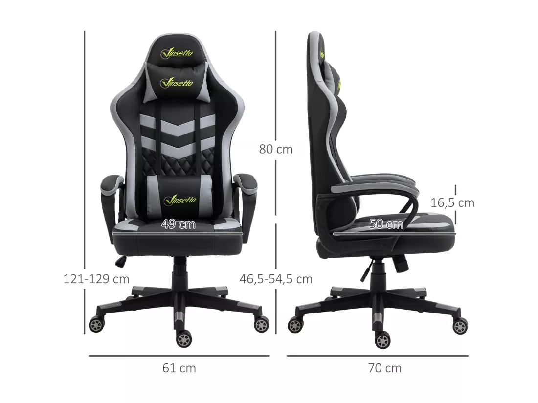 Chaise de bureau gaming réglable - coussin lombaires et tétière inclus - fonction bascule verrouillable - noir gris