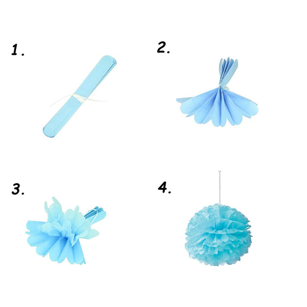 (18er Set) Papier Pompon's Deko Party / Geburtstag / Hochzeit - Hellblau / Dunkelblau