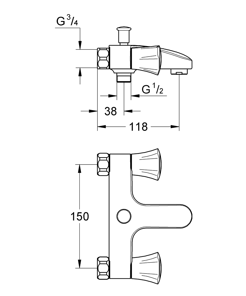 Grohe Costa-L badkraan m. omstel z. koppelingen chroom
