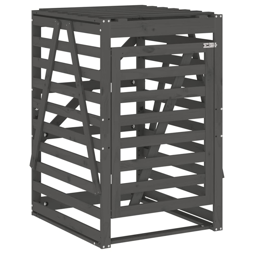 Abri pour poubelle triple sur roulettes gris bois massif de pin