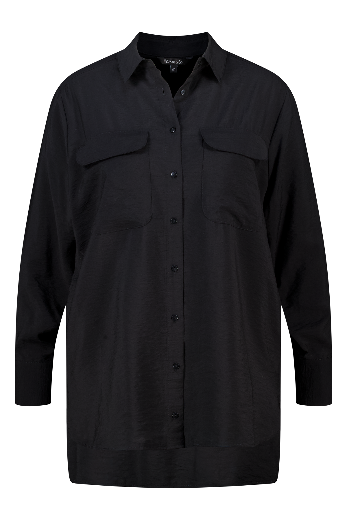 Halflange blouse met sier zakken Zwart