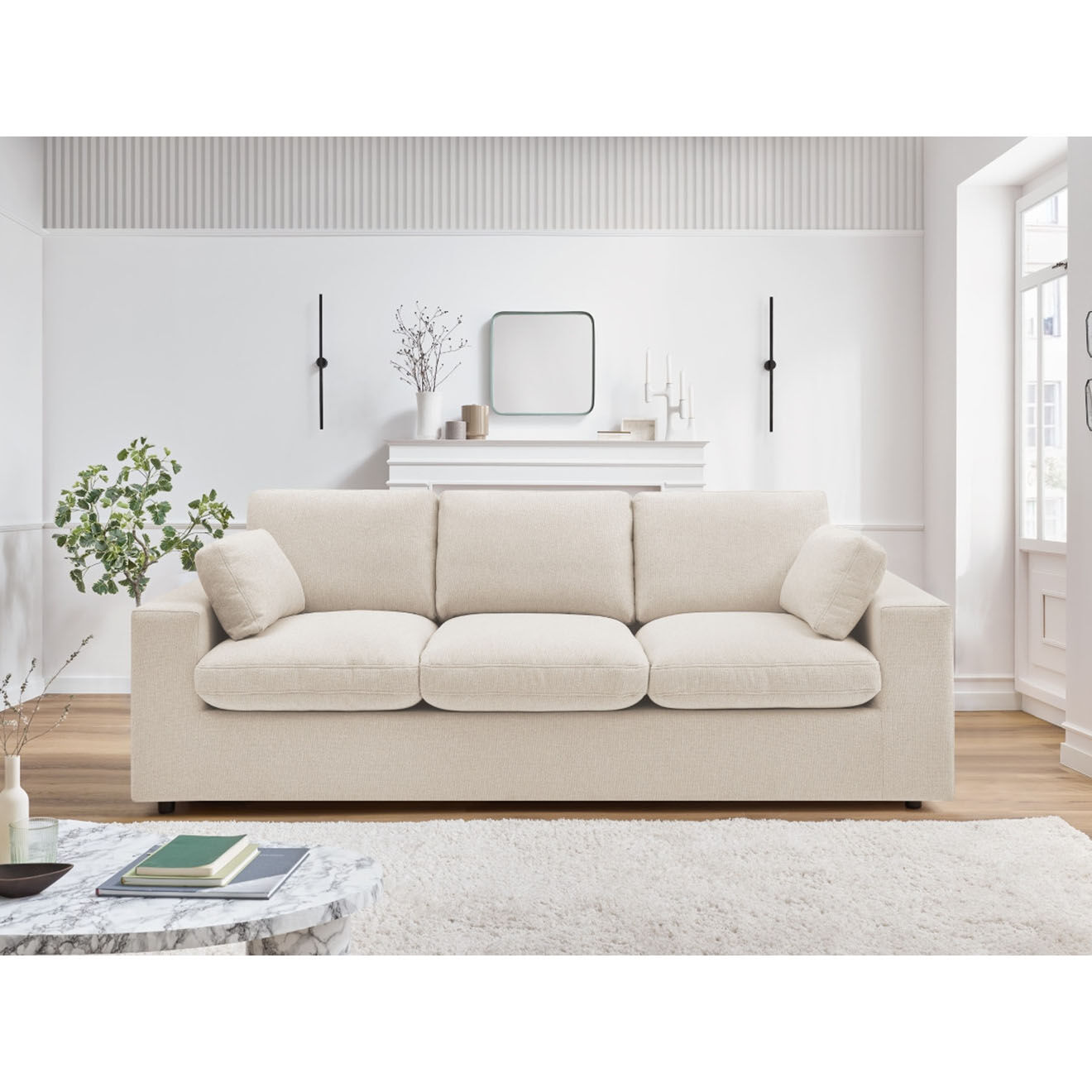 Bobochic Canapé compact belair beige - 220x93x80 cm