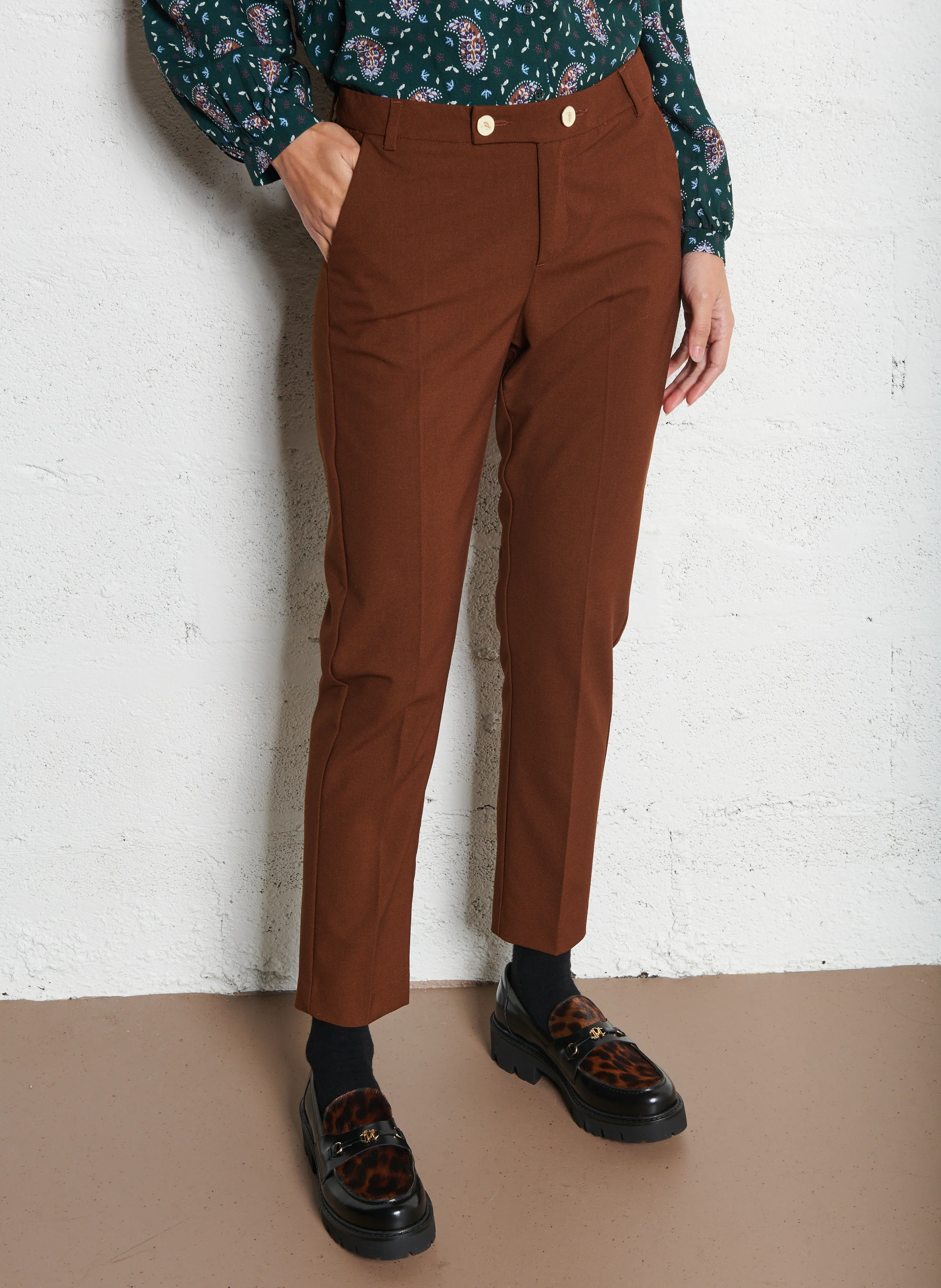 Pantalon à pinces| Marron