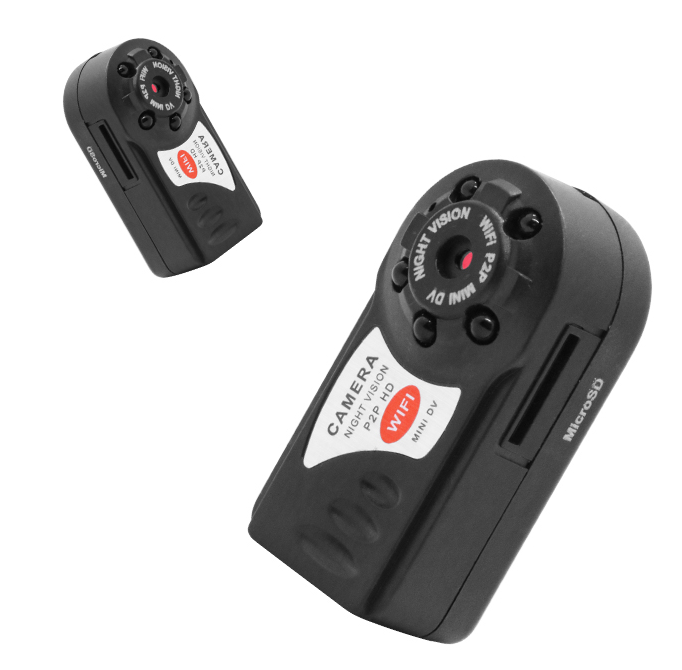 (45x25mm) Mini USB Wifi Kamera mit Infrarot LED Nachtsicht / Bewegungserkennung / MicroSD   Halterung (iOS/Android) - Schwarz