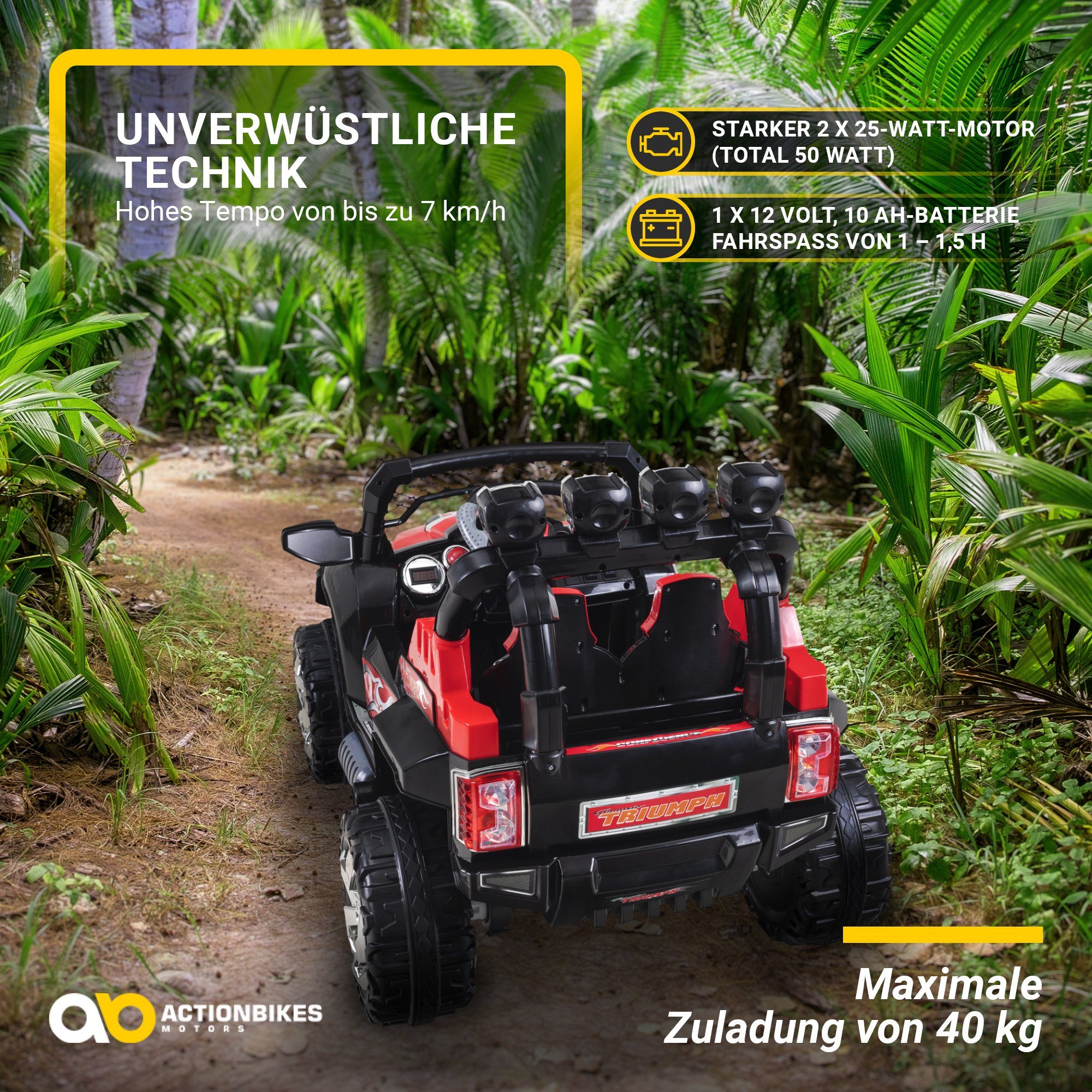 Actionbikes Motors Jeep 801, carro elétrico infantil com controle remoto, capacidade de carga de 40 kg (2 peças), brinquedo off-road para crianças a partir de 3 anos - freio automático