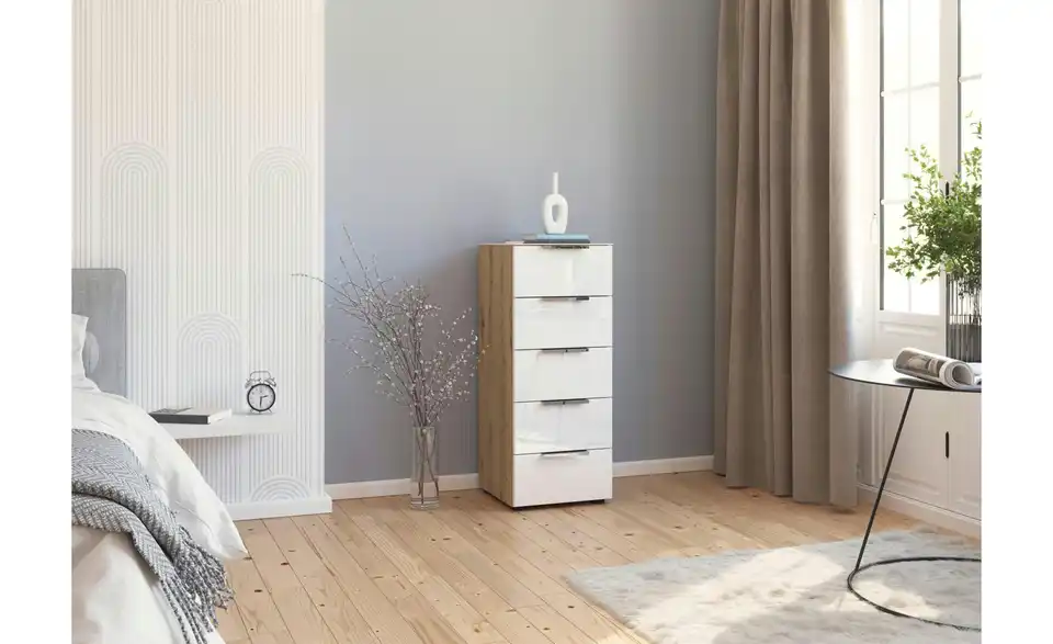 Kommode 40 cm verchromt Weiß, Eiche Artisan (Nachbildung)