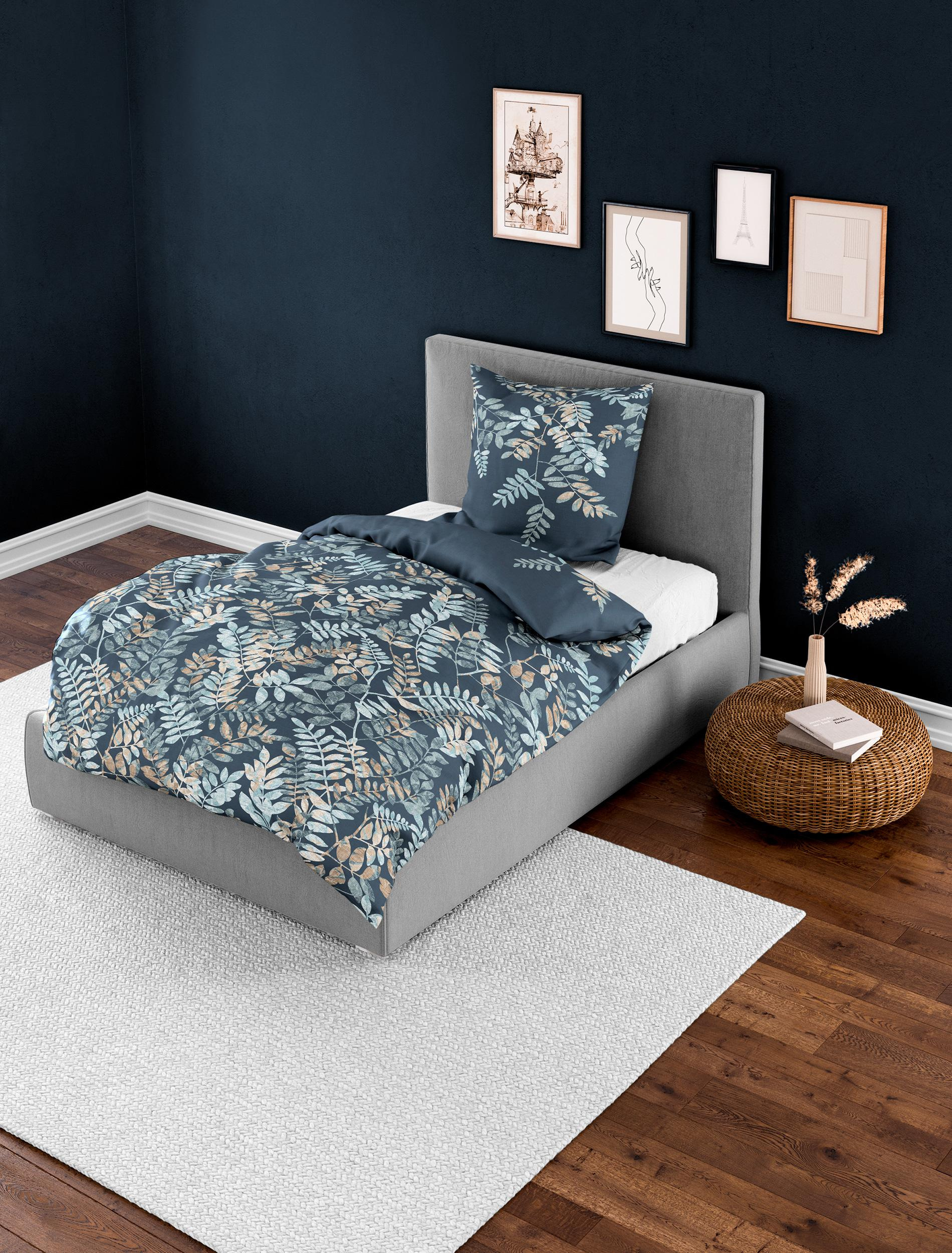 Bettwäsche Mako-Satin blau 135x200cm, mit 1 Kissen