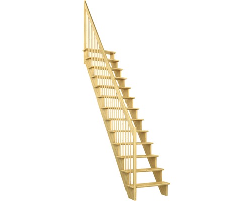 Pertura Filia grenen trapboom, onbehandeld, recht, 65 cm, 12 treden / 13 stootborden, balusterleuning