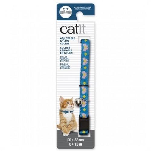 Coleira ajustável com sino para gatos, azul/rosa