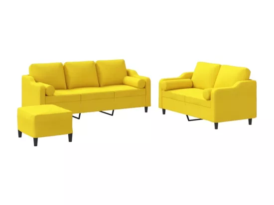 Ensemble de canapés 3 pièces avec coussins jaune clair tissu
