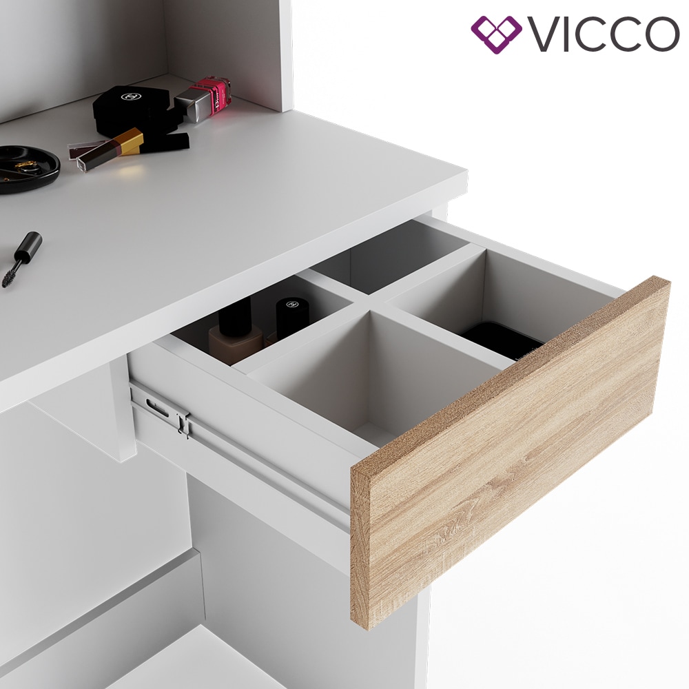 VICCO Schminktisch DEKOS Frisiertisch Kommode Kosmetiktisch Weiß Eiche Bank