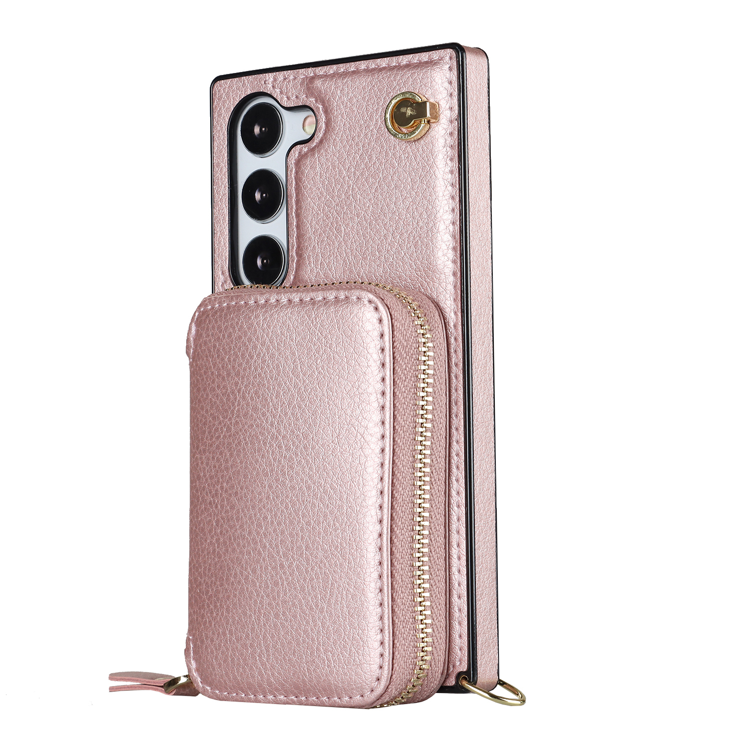 Samsung Galaxy S23 5G Necklace Leder Schutz Hülle mit Kartenfächer   Handykette (140cm) - Roségold