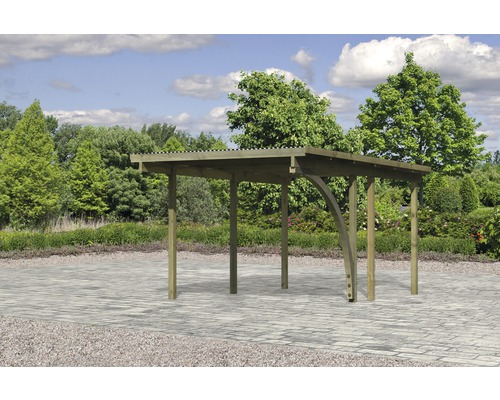 Enkele carport Karibu Eco 1B PVC panelen met 1 inrijboog zonder beslag 268x387 cm drukgeïmpregneerd