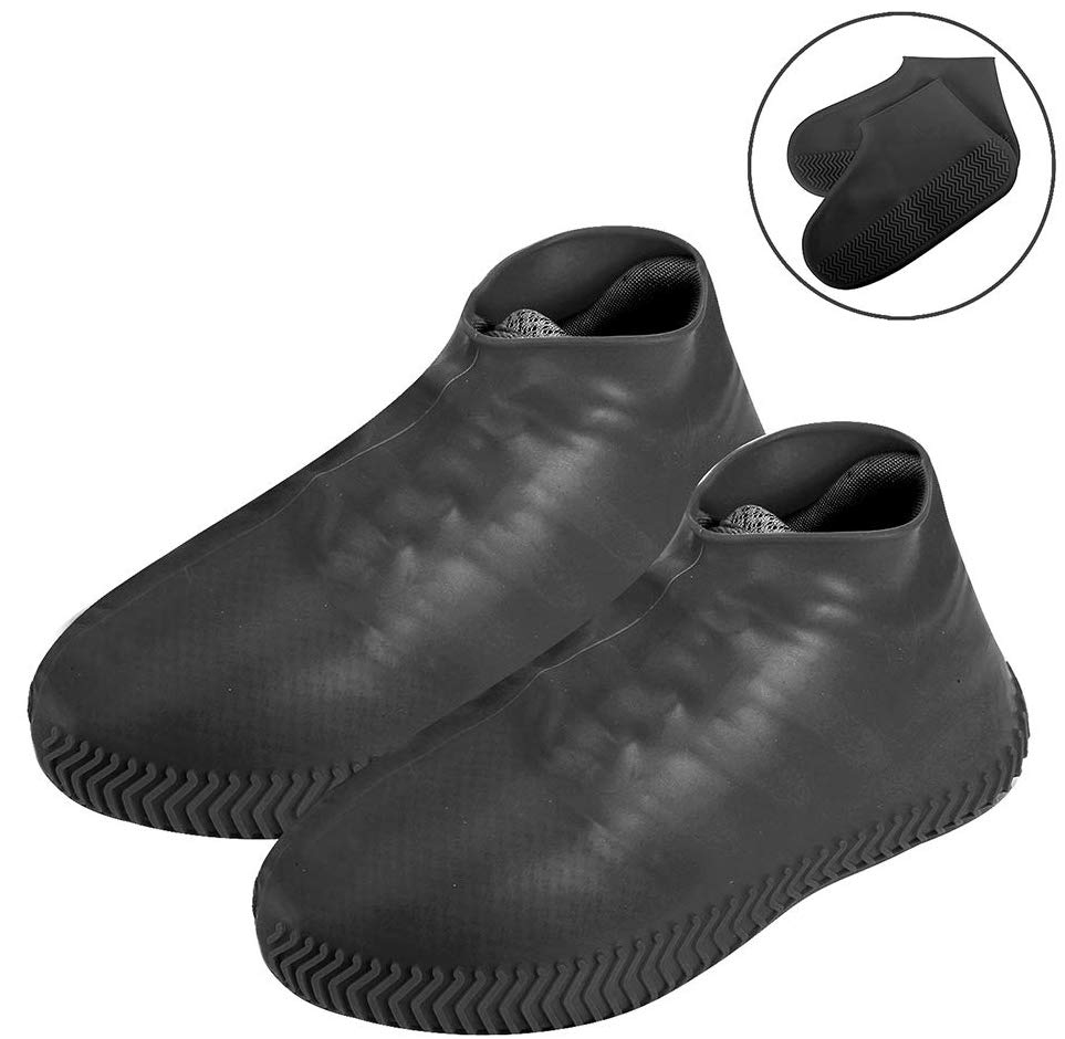 (1 Paar) Gr. L Wiederverwendbare Silikon Schuhabdeckung Schuhüberzug Wasserabweisend (Grösse 40-45) - Schwarz