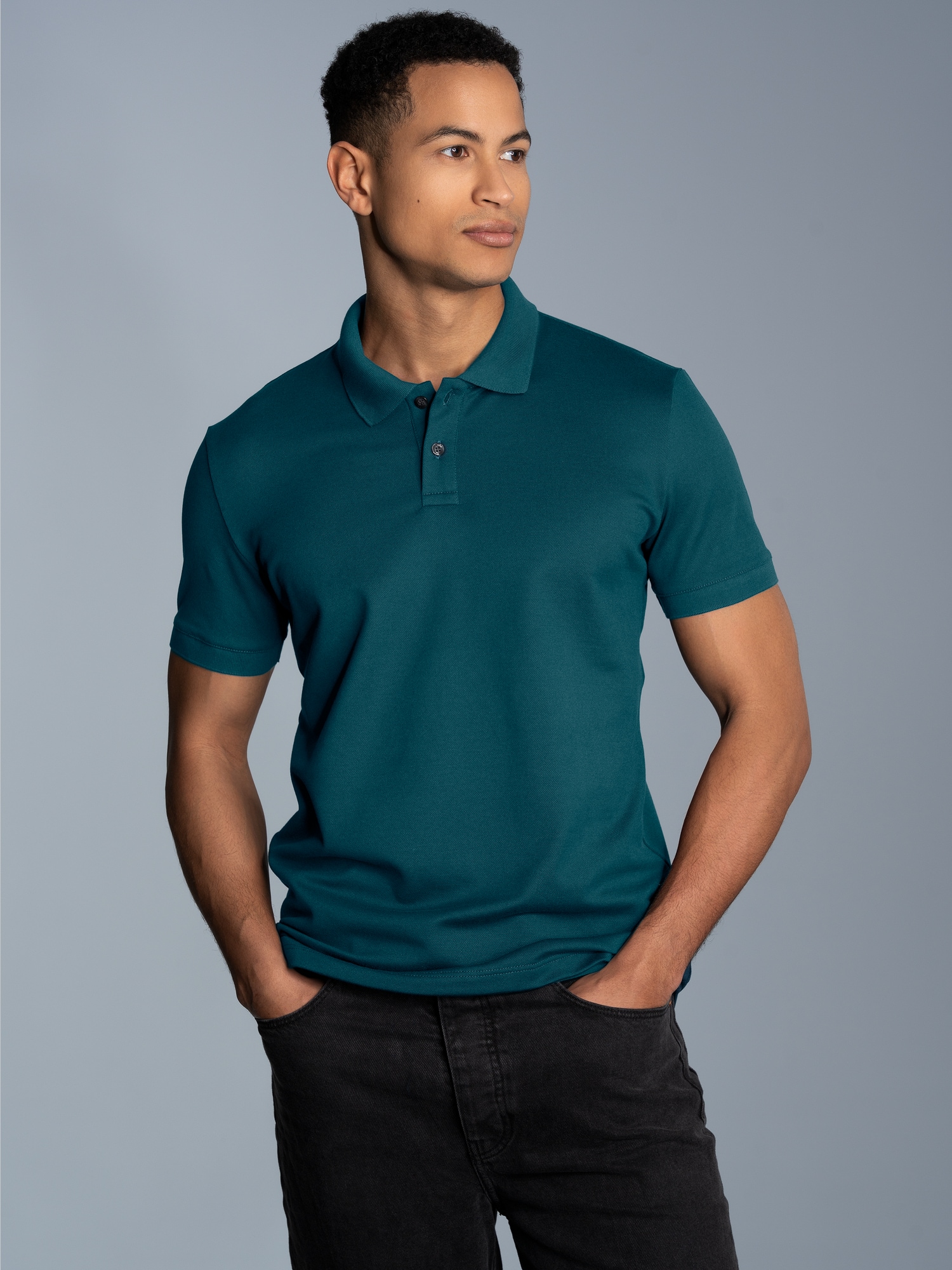 Poloshirt aus elast. Piqué Saphir