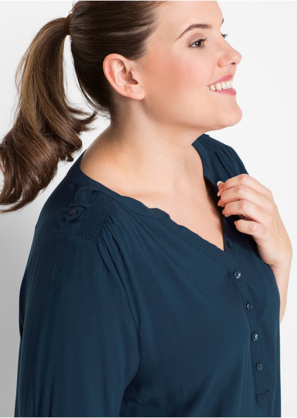 Blouse-tunique en viscose, col V et manches longues
