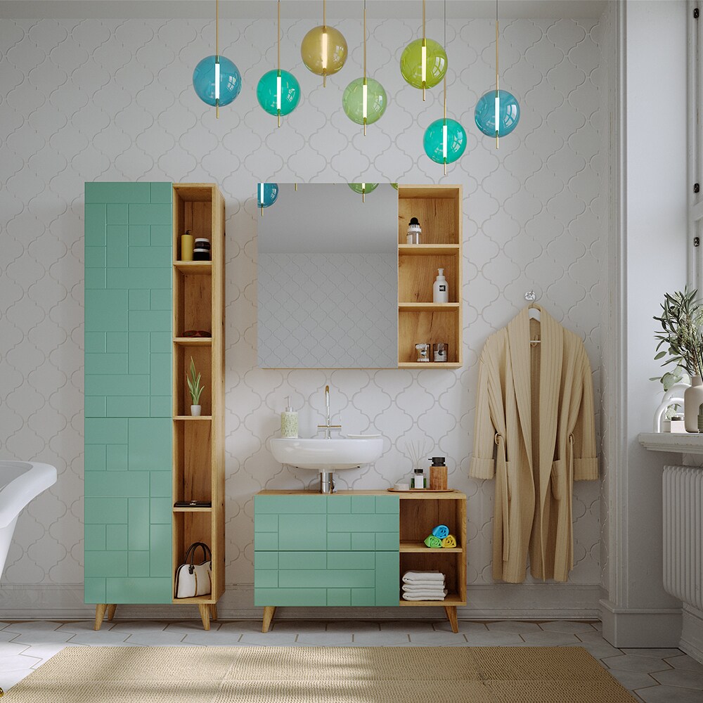 Vicco Hochschrank für Badezimmer Rudi 56 x 193 cm, Eiche Evoke Mintgrün, Badschrank