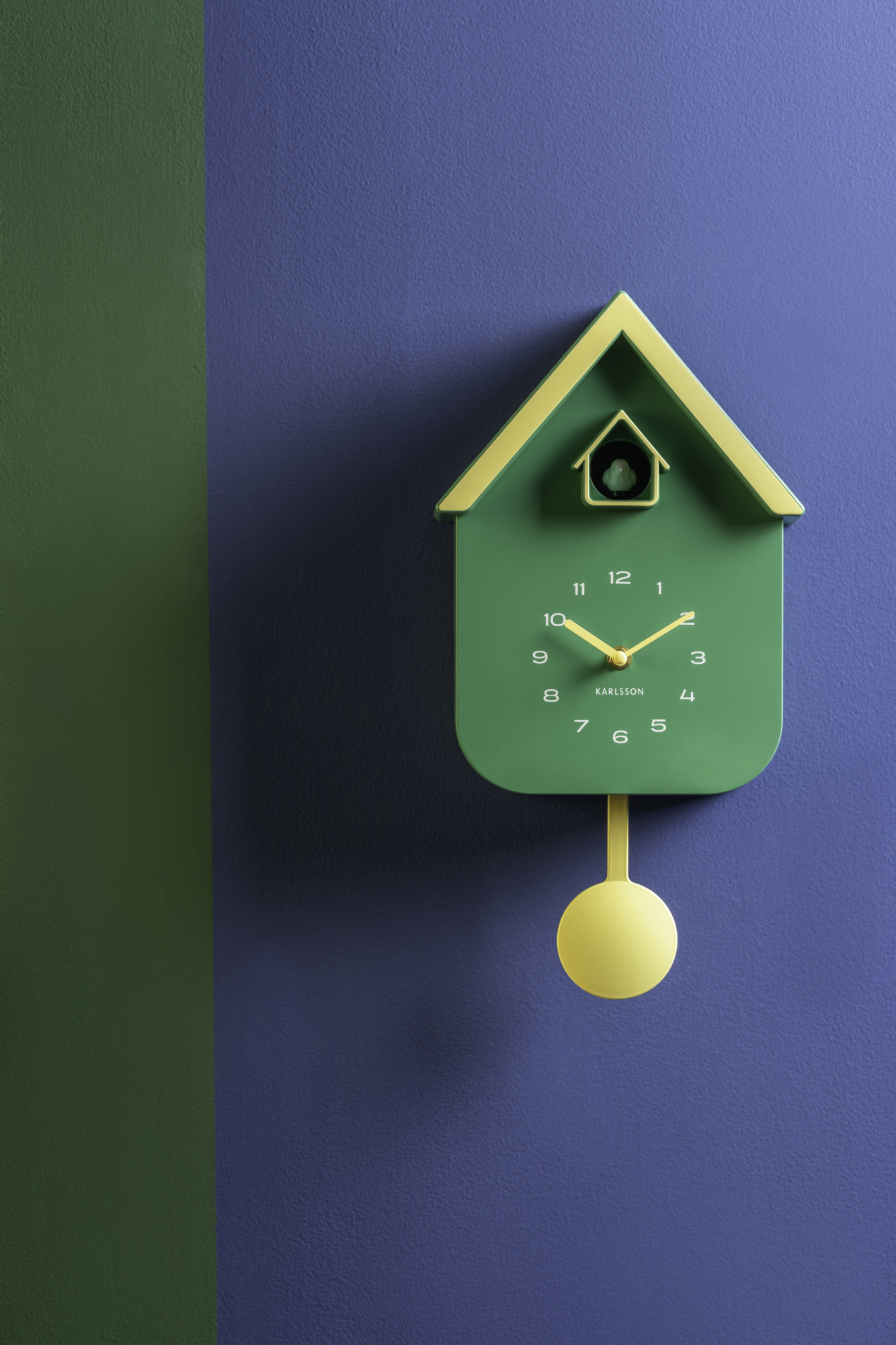 Wandklok Dupla Color Koekoek Groen Geel
