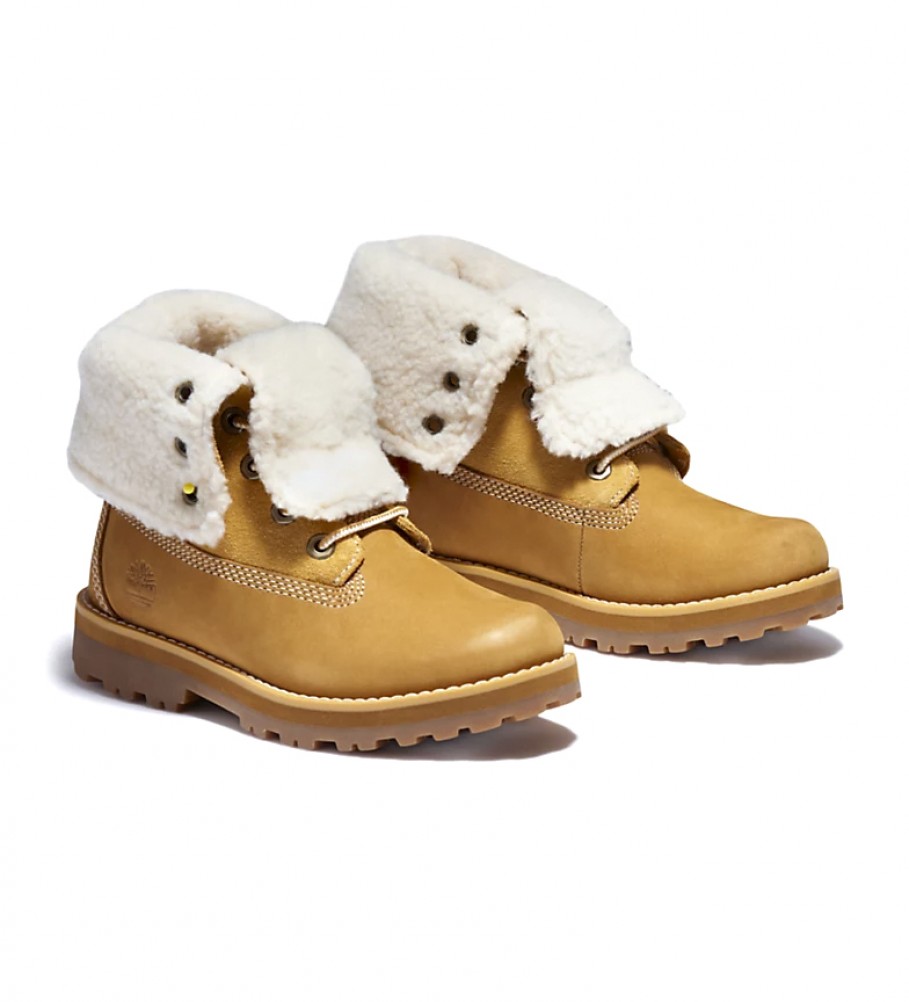 Bota Timberland Courma Kid com cano alto em pele de carneiro, amarela / OrthoLite