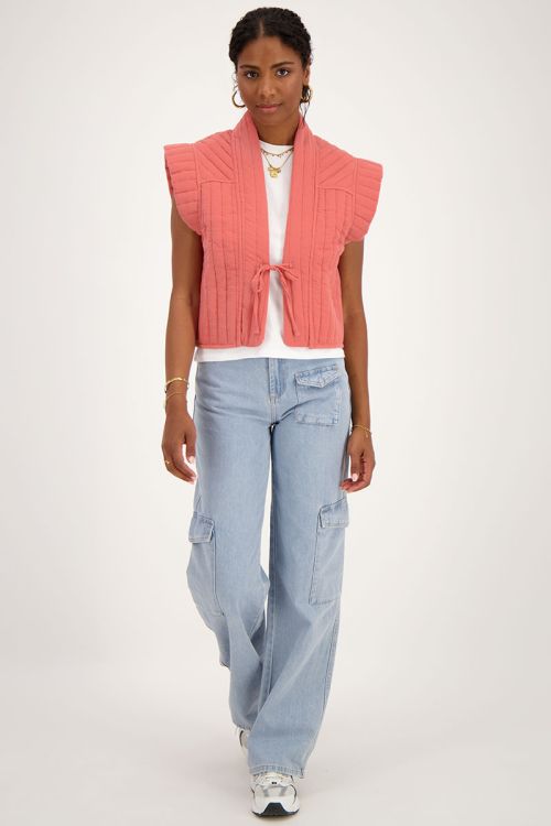 Koraal-roze gilet met strikje