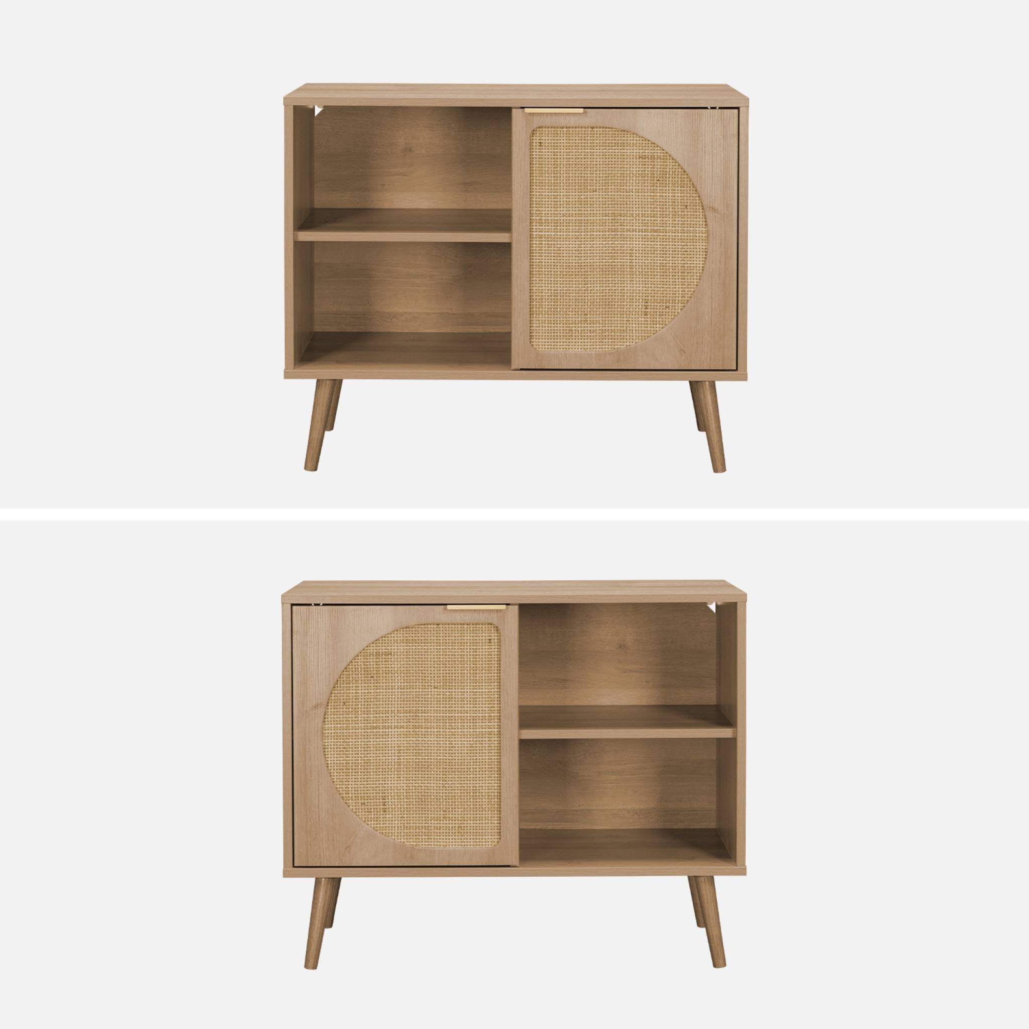 sweeek - Scandinavisch dressoir, hout en rond rietdecor, 1 deur 80cm