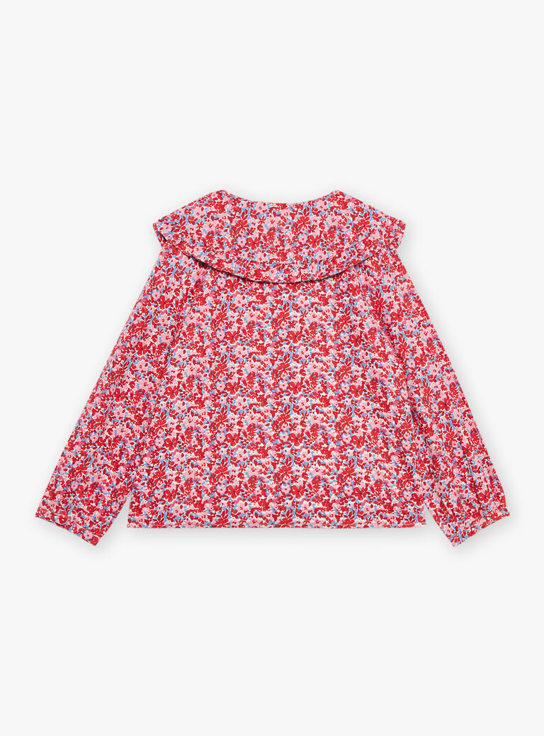 Chemisier rose, rouge et lilas à imprimé fleuri en twill gratté