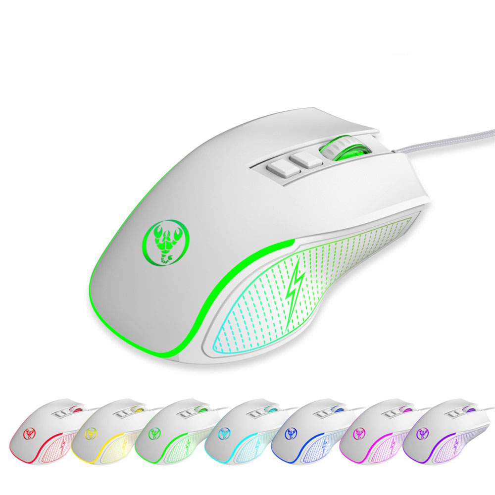 Optische kabelgebundene USB Gaming Maus 3600 DPI mit RGB Beleuchtung und 7 Tasten - Weiss