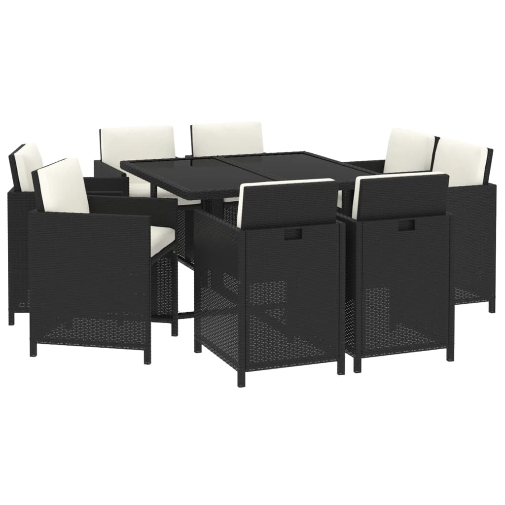 Mobilier à dîner salon de jardin et coussins 9 pièces résine tressée noir