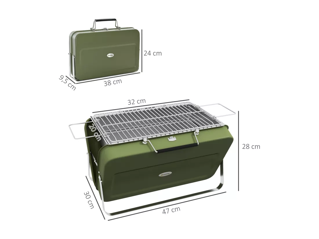 Mini barbecue à charbon portable pliable dim. 47L x 30l x 28H cm vert