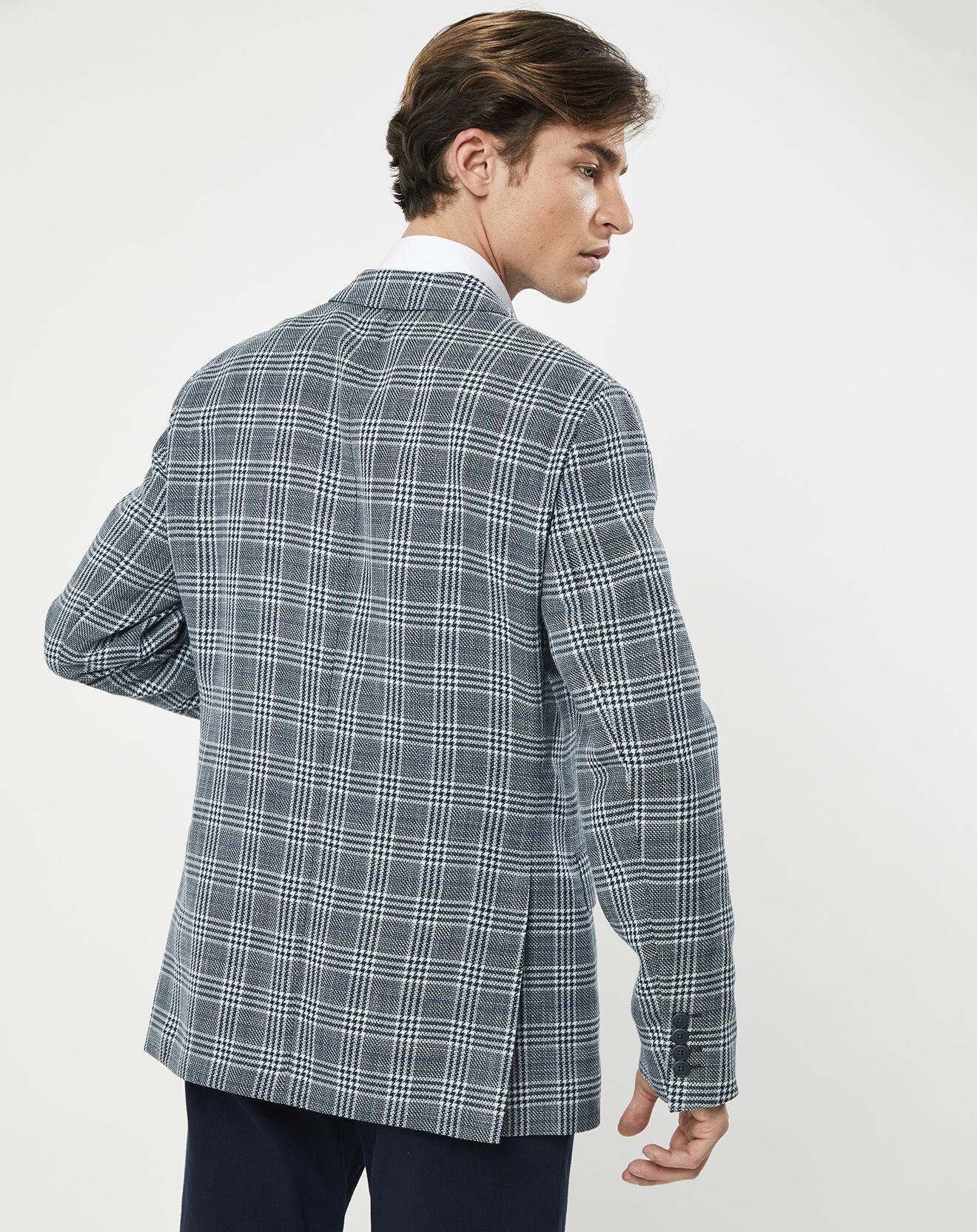 Hackett London Veste en Lin & Laine mélangés Claire imprimée prince de galles bleue