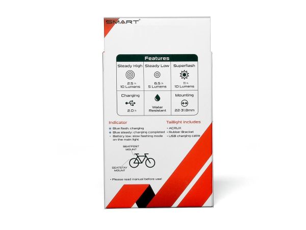 Smart Acrux Genopladelig Baglygte, 10 Lumen
